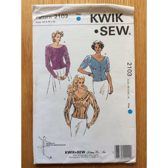 Misses Blouse Pattern Long or Short Sleeve XS - XL Kwik Sew 2103 UNCUT Sealed - Picture 1 of 7